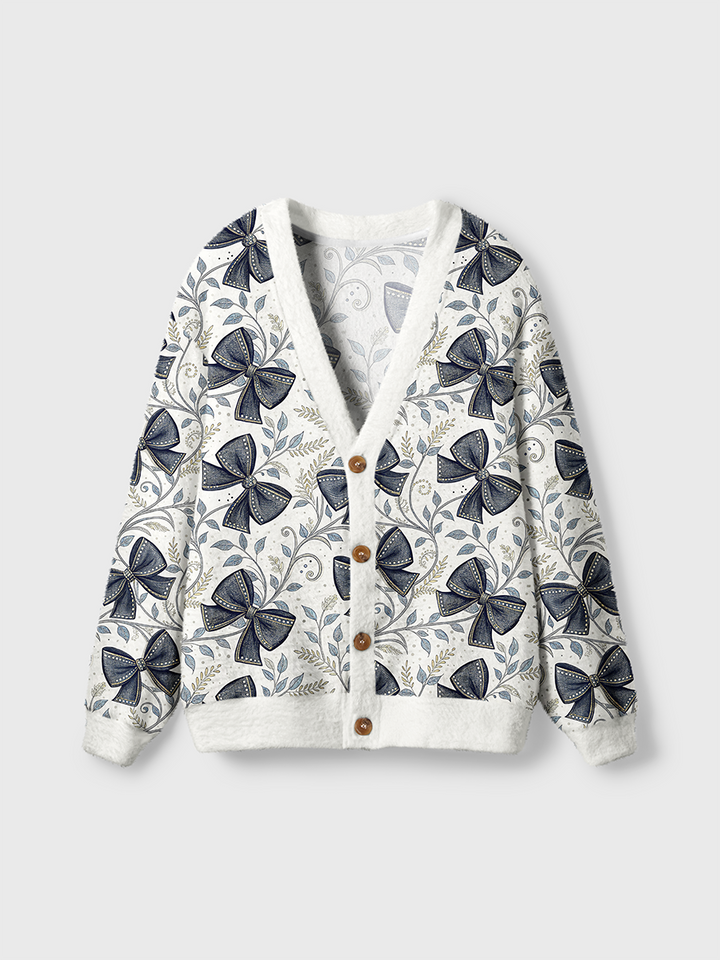 Vintage Dark Bow Leaf Pop Cute Cardigan Sweaters-boldoversize