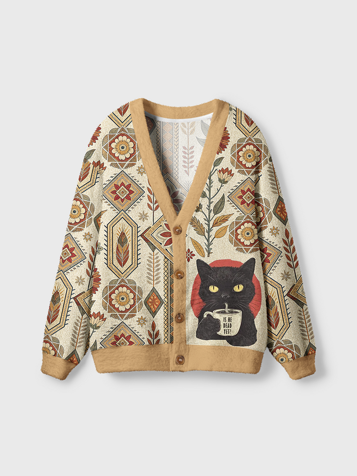 Vintage Subtle Resist Cat Cardigan Sweaters-boldoversize