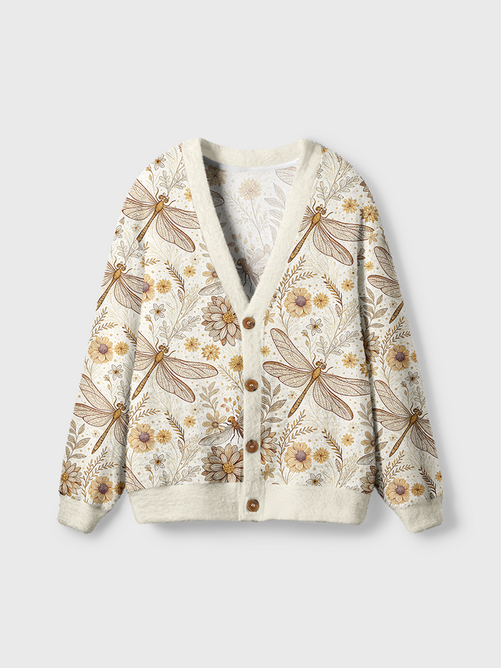 Vintage Dragonfly Flower Pop Cute Cardigan Sweaters-boldoversize