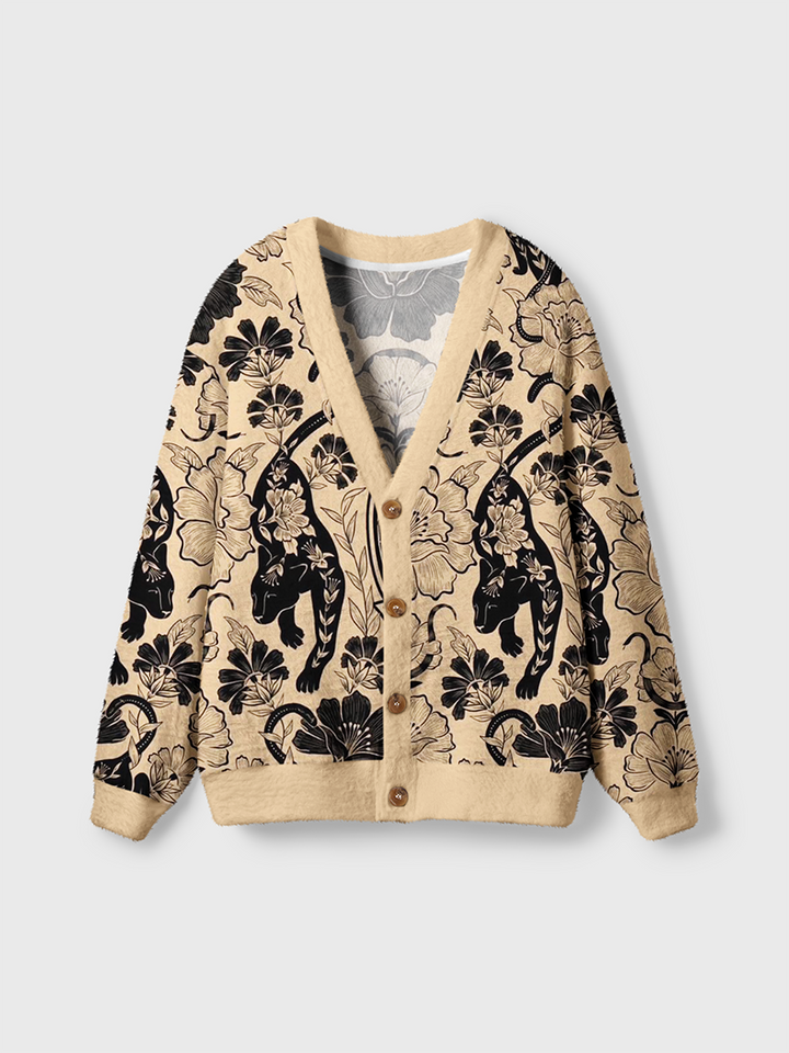 Vintage Wild Panther Garden Cardigan Sweaters-boldoversize