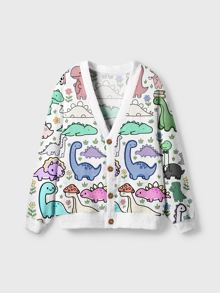 Vintage Whimsical Pastel Dino Cardigan Sweaters-boldoversize