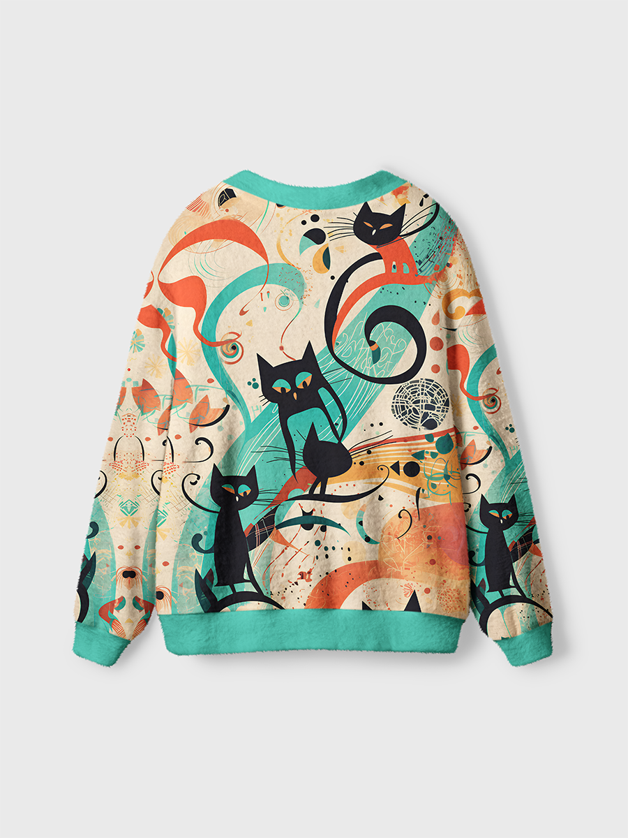 Vintage Abstract Black Cat Cardigan Sweaters-boldoversize