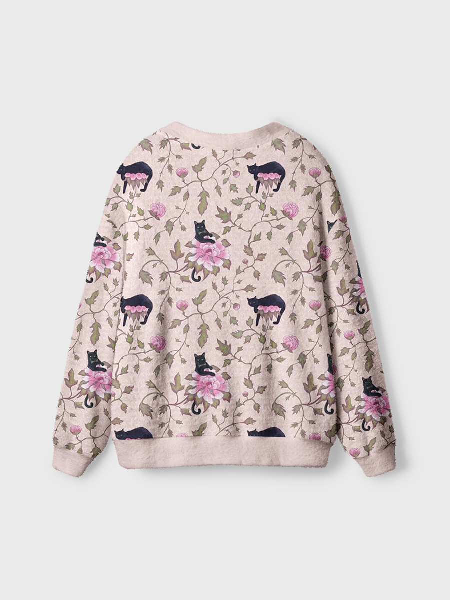 Vintage Black Cat Bloom Cardigan Sweaters-boldoversize