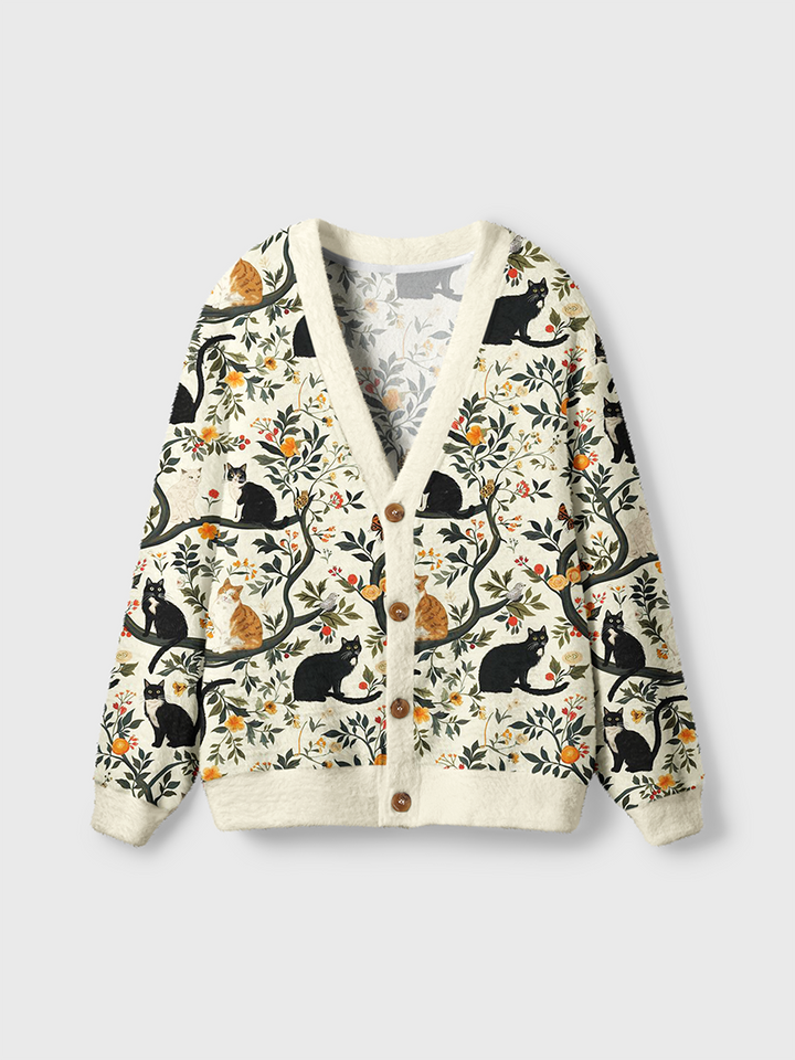 Vintage Whimsical Cat Garden Cardigan Sweaters-boldoversize