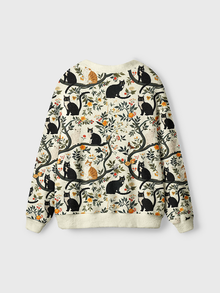 Vintage Whimsical Cat Garden Cardigan Sweaters-boldoversize