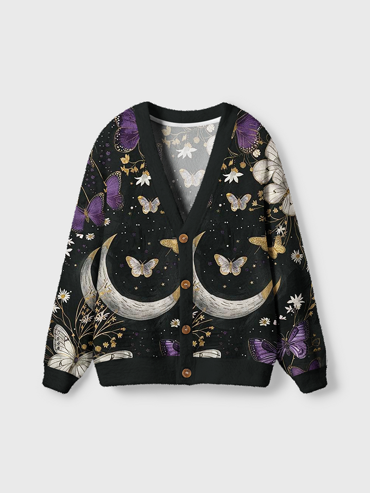 Vintage Midnight Moon & Butterflies Cardigan Sweaters-boldoversize