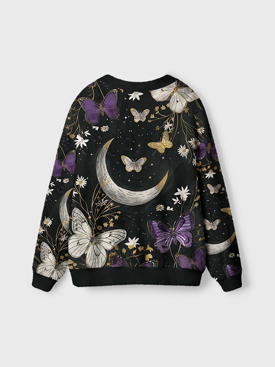 Vintage Midnight Moon & Butterflies Cardigan Sweaters-boldoversize