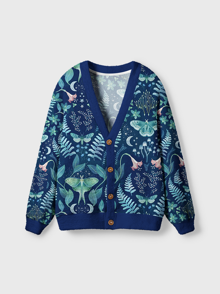 Vintage Celestial Night Garden Print Cardigan Sweaters-boldoversize
