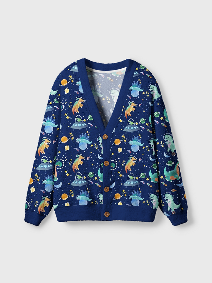 Vintage Space Dinosaur Cardigan Sweaters-boldoversize