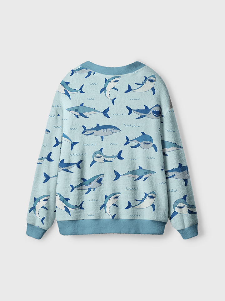 Vintage Cartoon Shark Kids Ocean Cardigan Sweaters-boldoversize