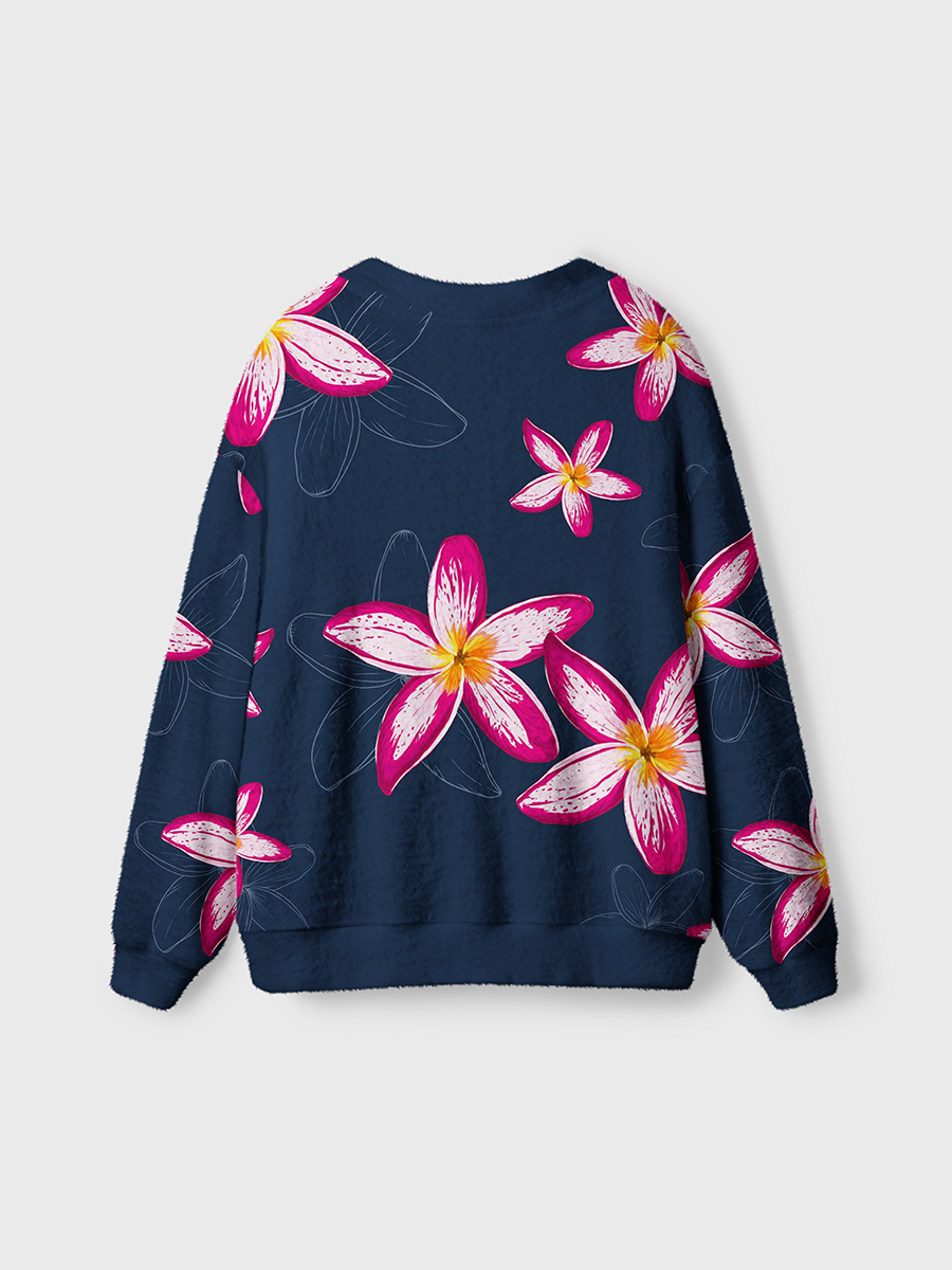 Vintage Vibrant Tropical Fuchsia Plumeria Cardigan Sweaters-boldoversize