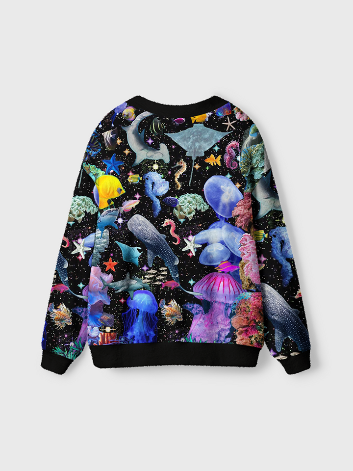 Vintage Psychedelic Cosmic Ocean Animal Garden Cardigan Sweaters-boldoversize