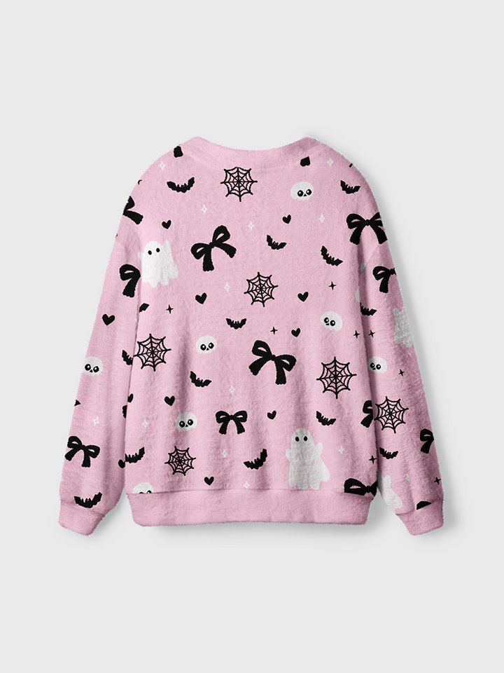 Vintage Pink Coquette Halloween Bow Ghost Cardigan Sweaters-boldoversize