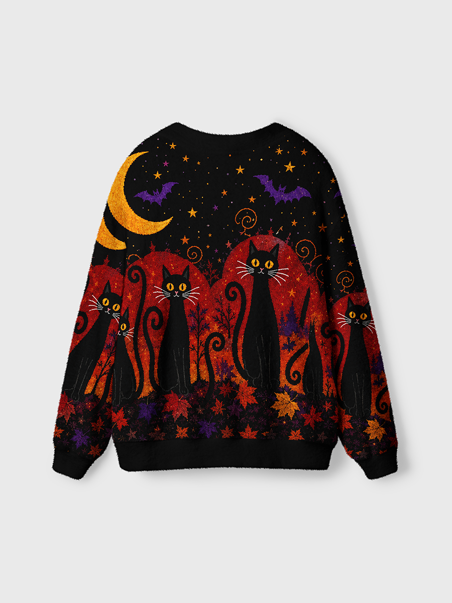 Vintage Witchy Black Cat Autumn Night Cardigan Sweaters-boldoversize