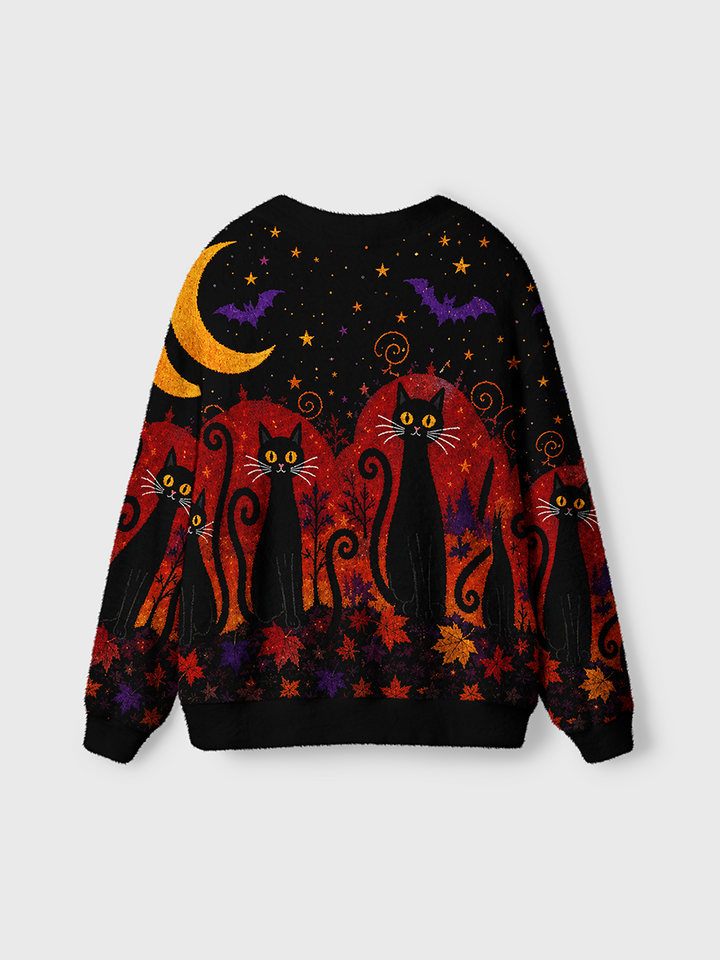 Vintage Witchy Black Cat Autumn Night Cardigan Sweaters-boldoversize