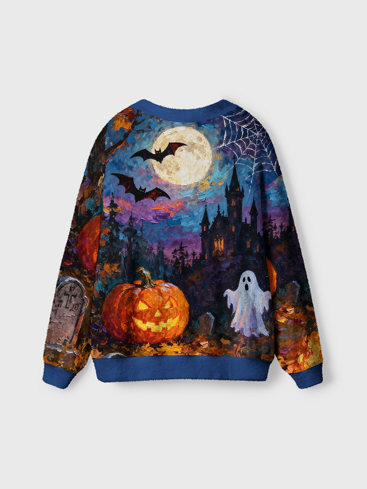 Vintage Impressionist Halloween Night Spooky Cardigan Sweaters-boldoversize