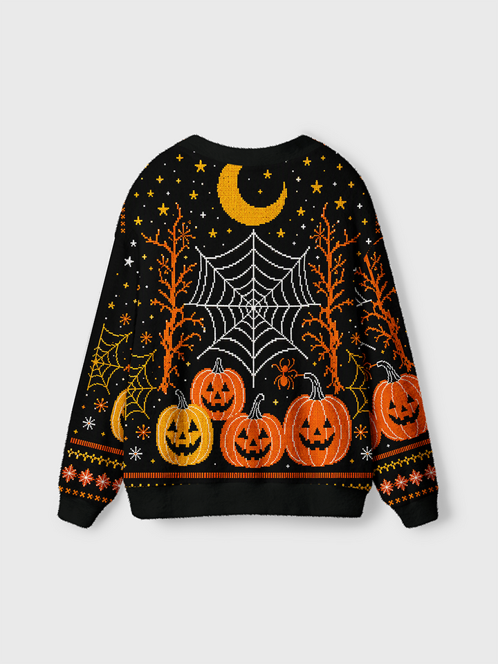 Vintage Knitted Halloween Pumpkin Spider Cardigan Sweaters-boldoversize