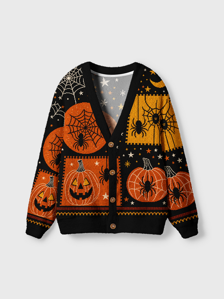 Vintage Knitted Halloween Pumpkin Spider Cardigan Sweaters-boldoversize
