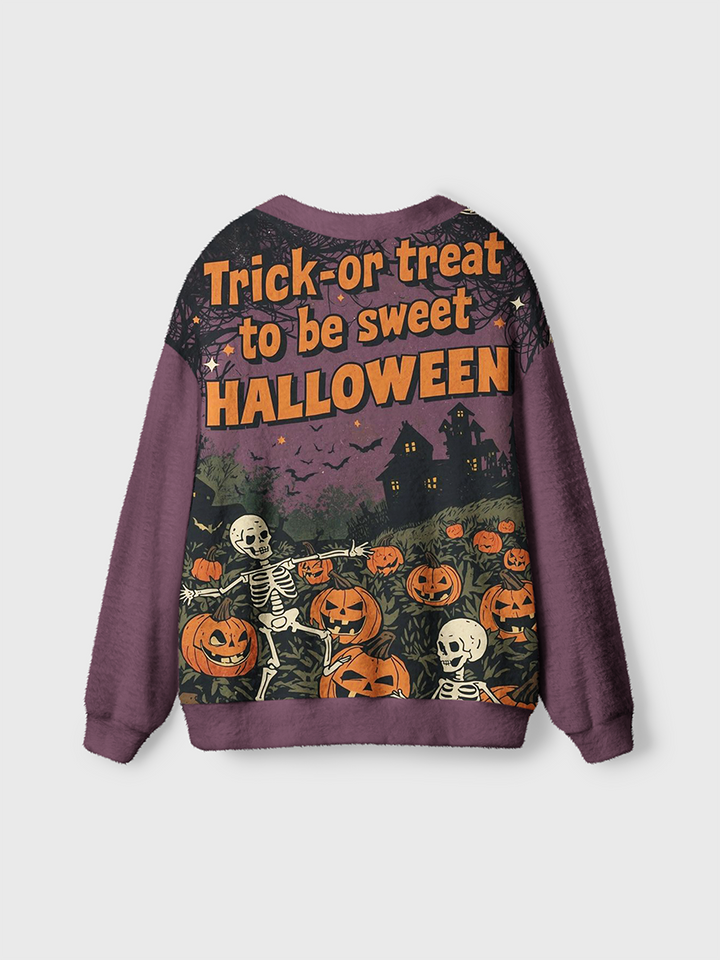 Vintage Distressed Skeleton Pumpkin Halloween Cardigan Sweaters-boldoversize