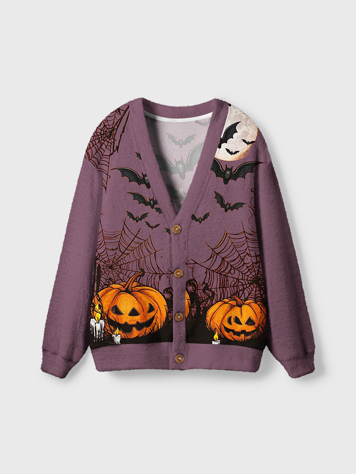 Vintage Distressed Skeleton Pumpkin Halloween Cardigan Sweaters-boldoversize