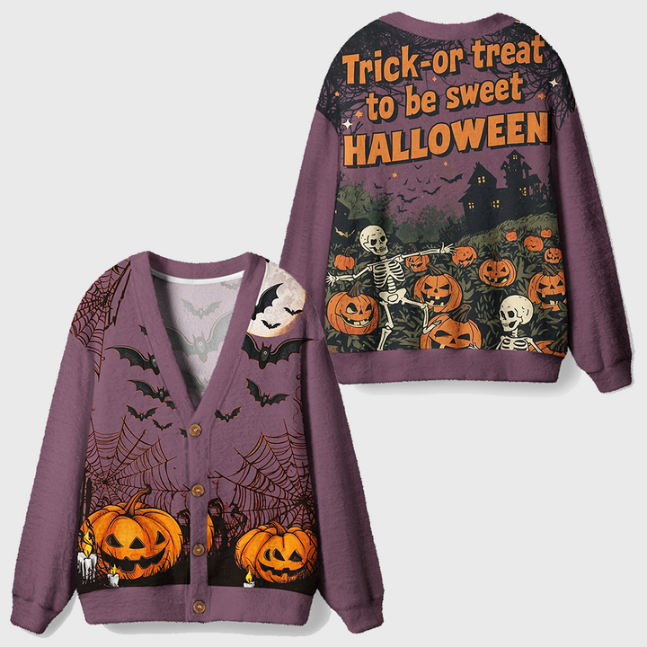 Vintage Distressed Skeleton Pumpkin Halloween Cardigan Sweaters-boldoversize
