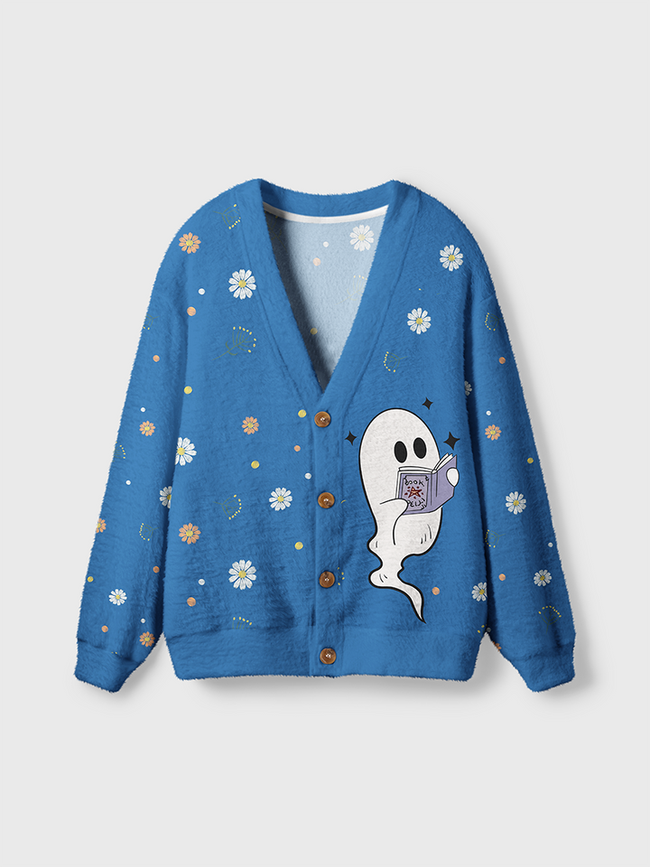 Vintage Spooky Book Readers Cardigan Sweaters-boldoversize
