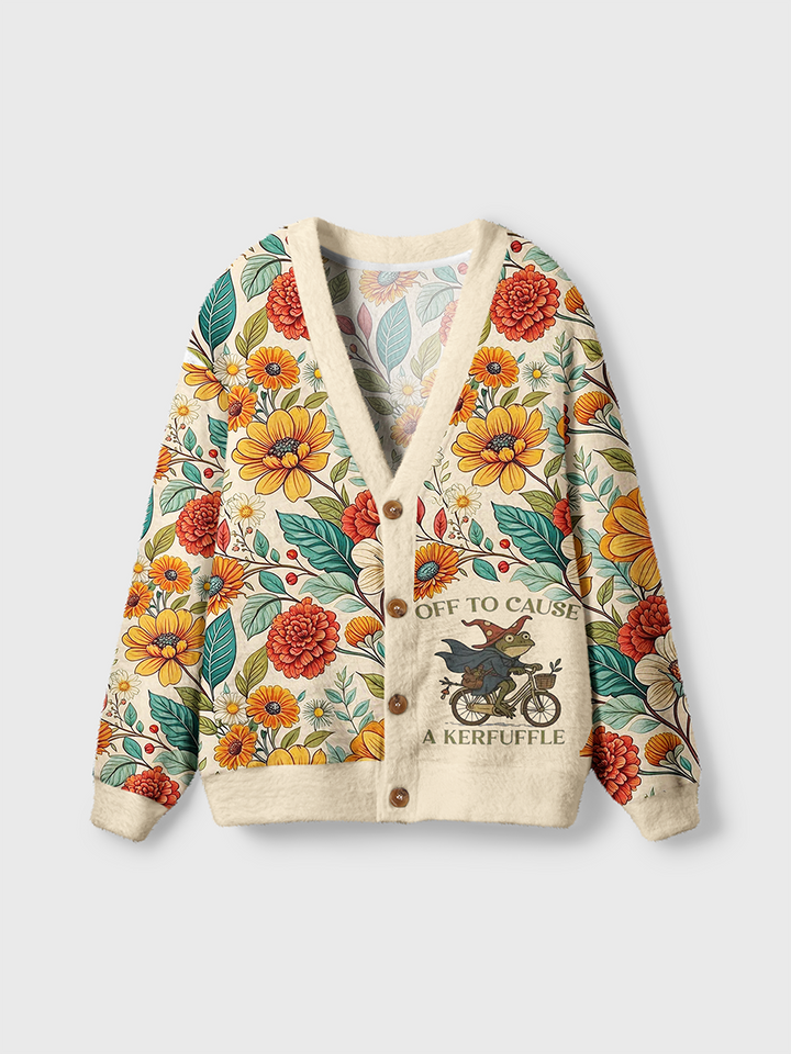 Vintage Off To Cause A Kerfuffle Frog Cardigan Sweaters-boldoversize